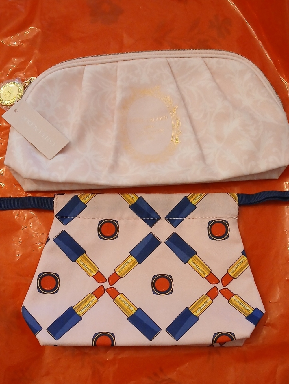 ESTEE LAUDER LADUREE Pink Cosmetics Pouch Set with Lipstick Print